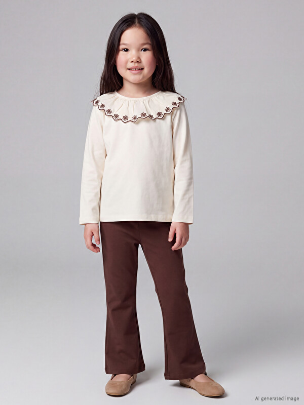 LCW Kids Peter Pan Collar Embroidered Girls' Set