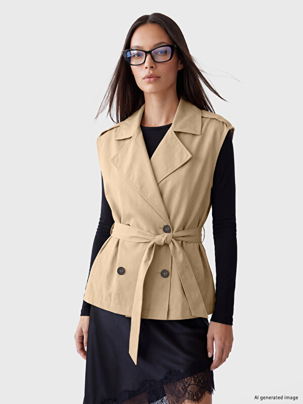 LCW EVERYDAY Double Breasted Collar Belted Women's Gilet