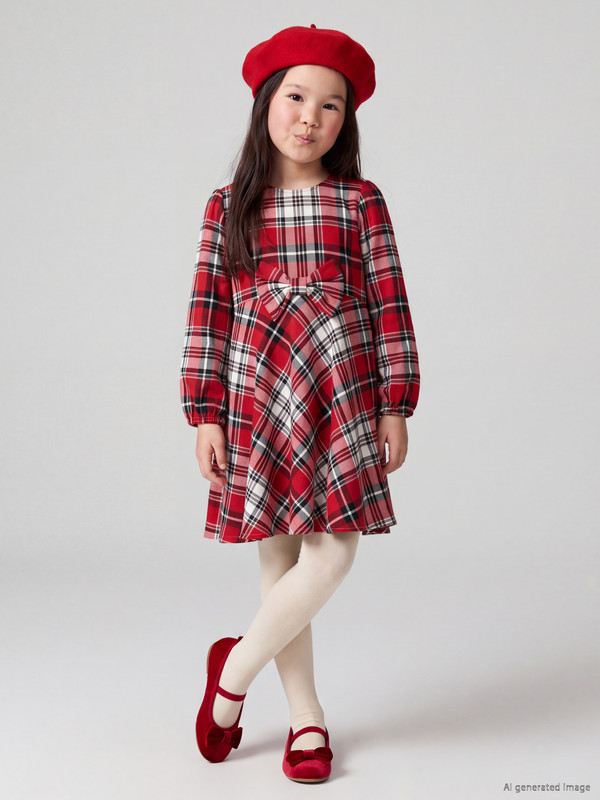 LCW Kids Bowed Plaid Girls' Dress