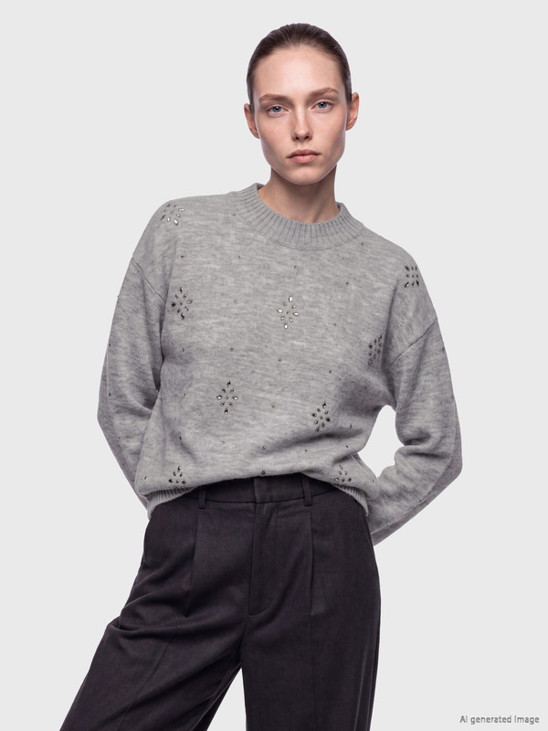 LCW Comfort Mock Neck Rhinestone Embellished Women's Knitwear Sweater