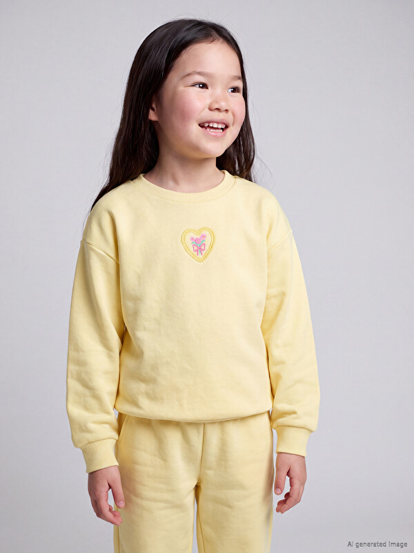 LCW Kids Bisiklet Yaka Baskılı Kız Çocuk Sweatshirt