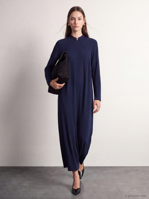 LCW Modest Grandad Collar Button Detailed Dress