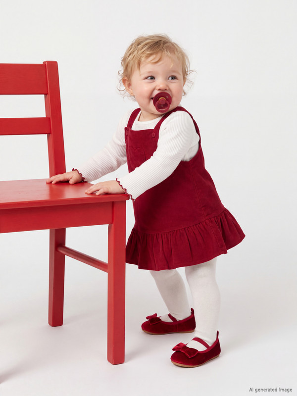 LCW baby Ruffled Baby Girls' Velvet Dress and T-shirt