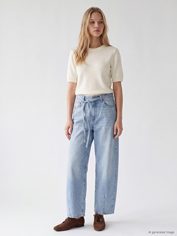 LCW Jeans Blugi Barrel cu Șnur în Talie