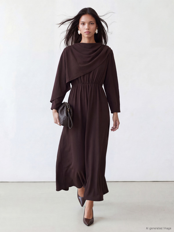 LCW Modest Cowl Neck Flared Dress