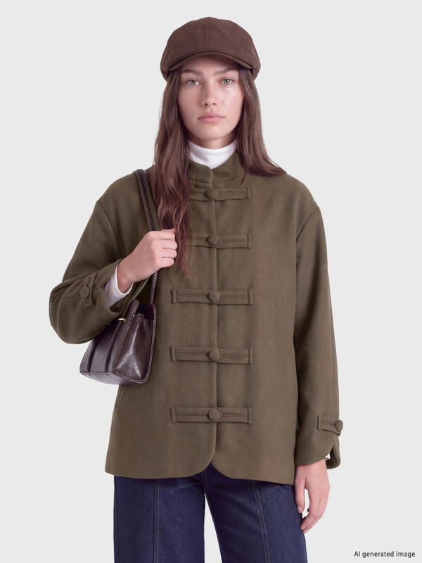 LCW Modest Grandad Collar Chinese Buttoned Women's Cachet Coat