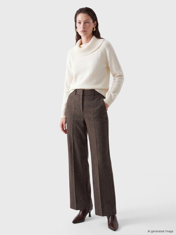 LCW EVERYDAY Wide Leg Plaid Women's Fabric Trousers