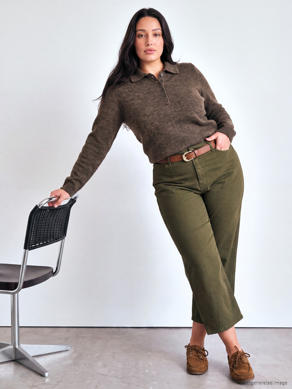 LCW Curve Plus Size teksas kulot farmerke sa kaišem