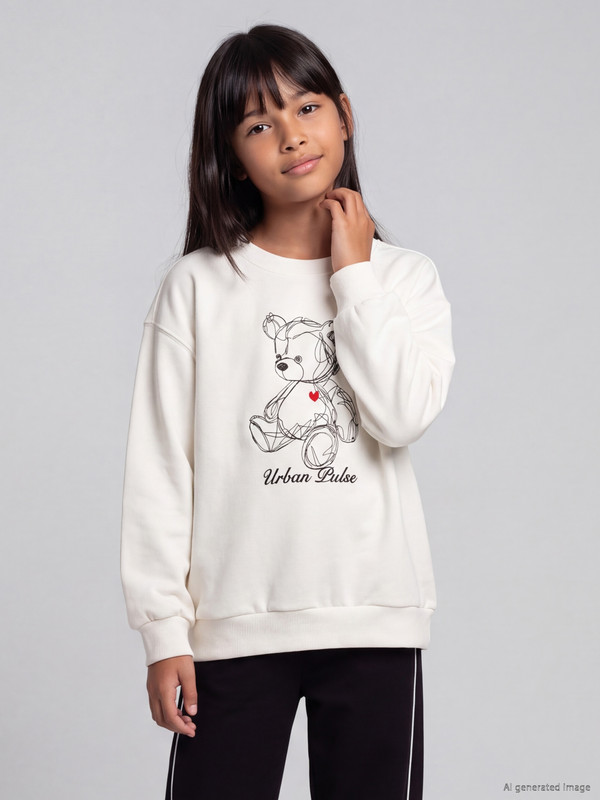 LCW Kids Світшот з круглим вирізом горловини з вишивкою для дівчат