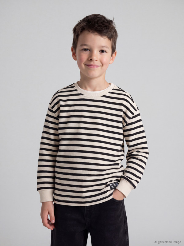 LCW baby Crew Neck Striped Men's T-shirt