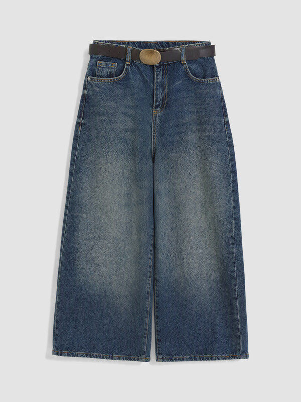 LCW Kids Wideleg Kız Çocuk Kemerli Jean Pantolon