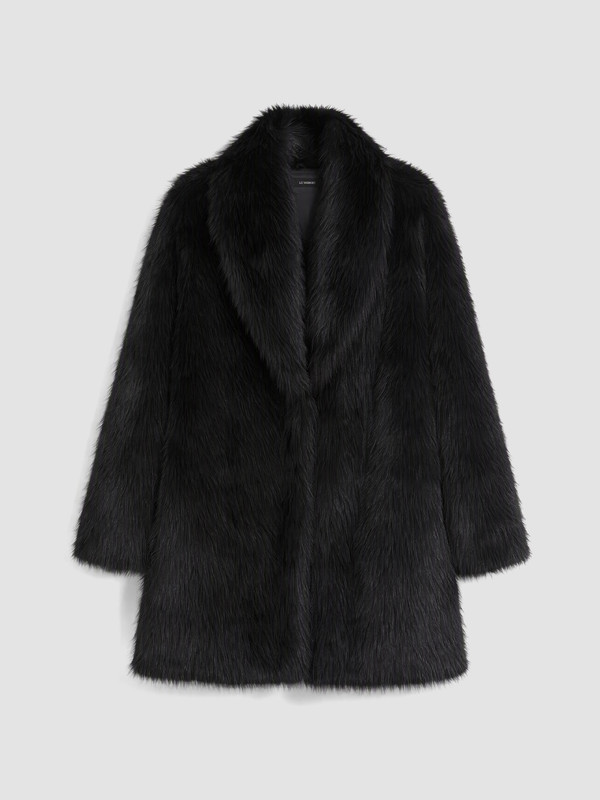 LCW Petite Woman Black Faux Fur Coat