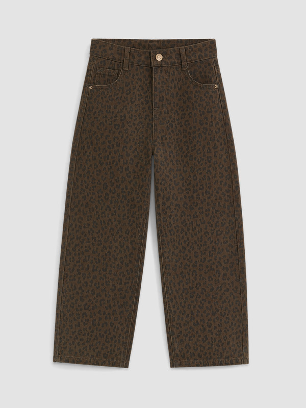LCW Kids Barrel Fit Leopard Print Girls' Trousers