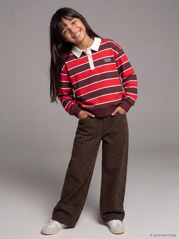 LCW Kids Barrel Fit Leopard Print Girls' Trousers