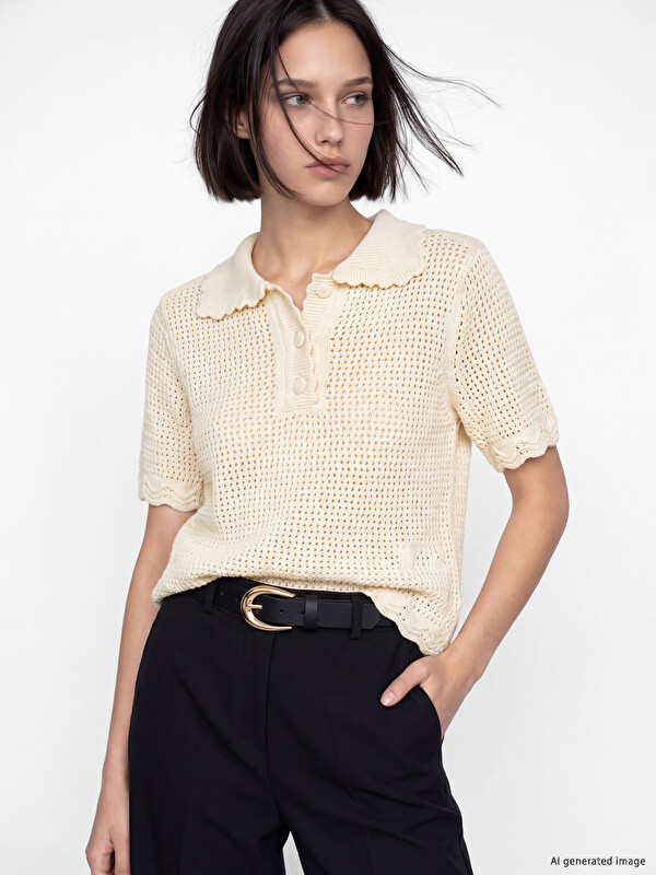 LCW Comfort Polo Yaka Ajurlu Kadın Triko Kazak