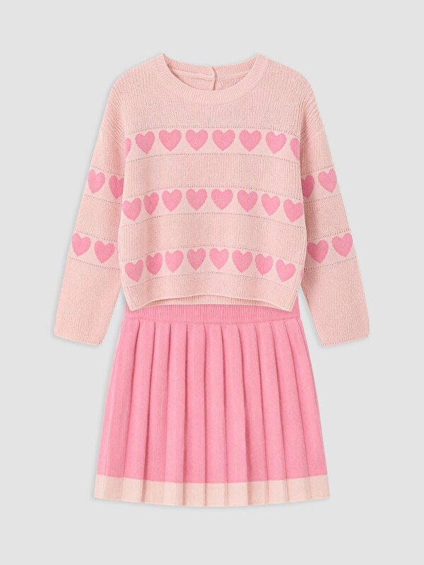 LCW Kids Heart Patterned Girls' Knitwear Set