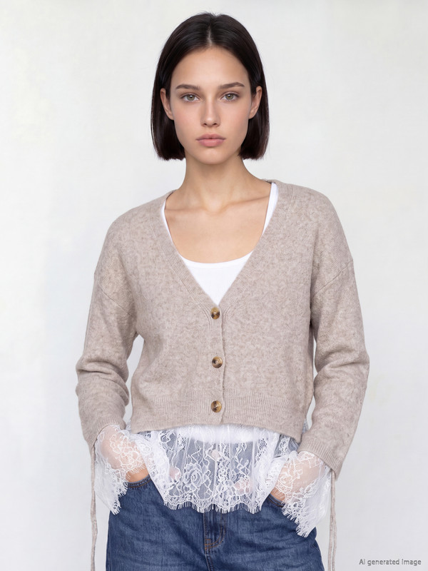 LCW Comfort Dantelli Yün Karışımlı Triko Hırka