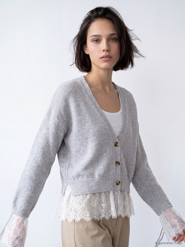 LCW Comfort Dantelli Yün Karışımlı Triko Hırka
