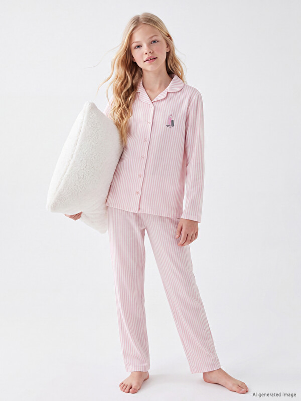 LCW Kids Gömlek Yaka Kız Çocuk Pijama Takımı