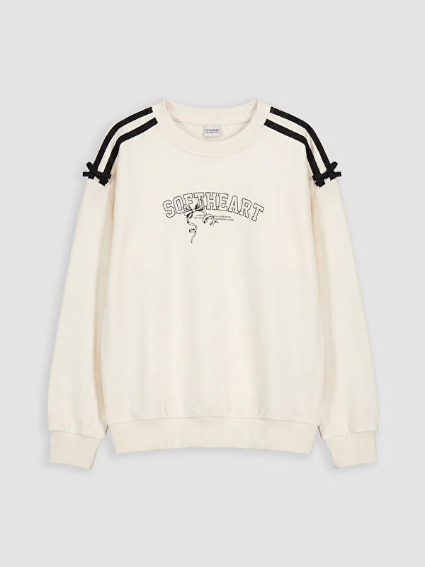 LCW Kids Bisiklet Yaka Baskılı Kız Çocuk Sweatshirt