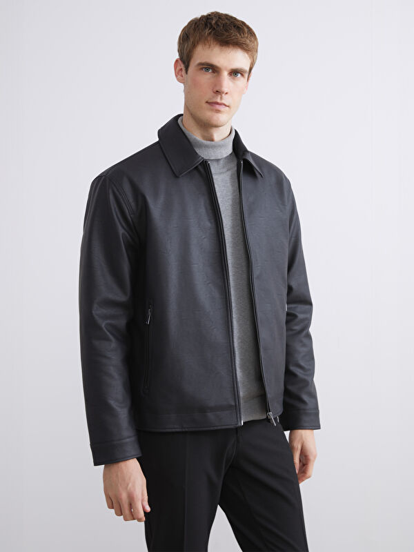 SOUTHBLUE Shirt Collar Men's Faux Leather Jacket