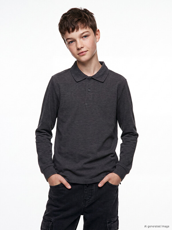 LCW Kids Polo Yaka Uzun Kollu Erkek Çocuk Tişört