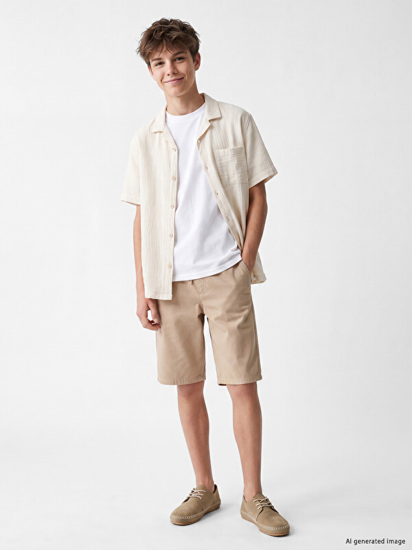 LCW Kids Beli Lastikli Erkek Çocuk Gabardin Şort