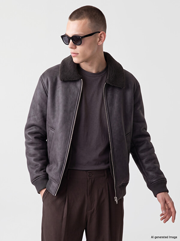 XSIDE Man Anthracite Faux Leather Coat