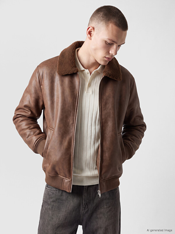 XSIDE Man Beige Faux Leather Coat