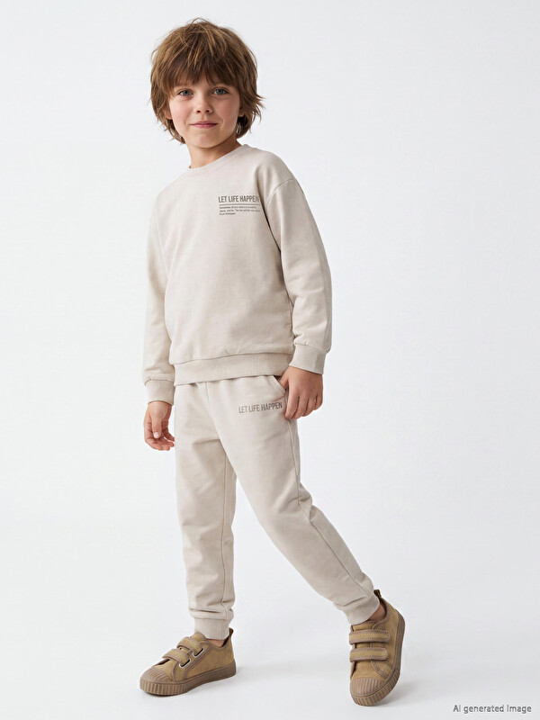 LCW Kids Text Printed Boys' Tracksuit Set