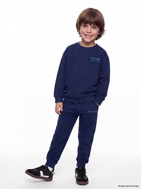 LCW Kids Slogan Printed Boys' Tracksuit Set