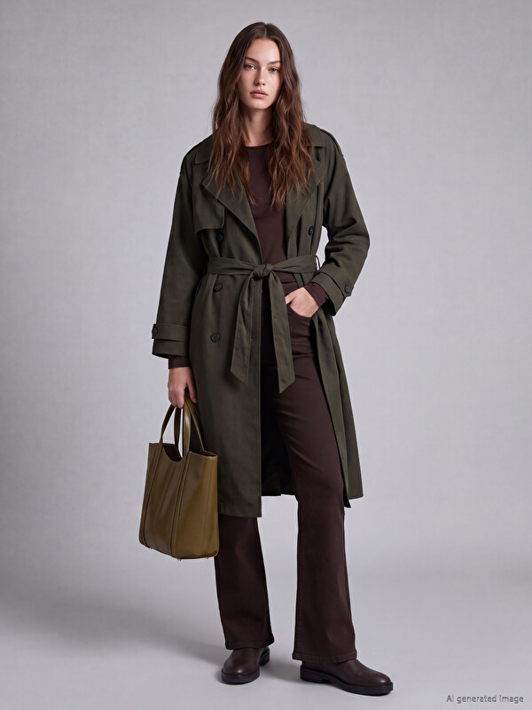 LCW Modest Sash Women's Gabardine Trench Coat