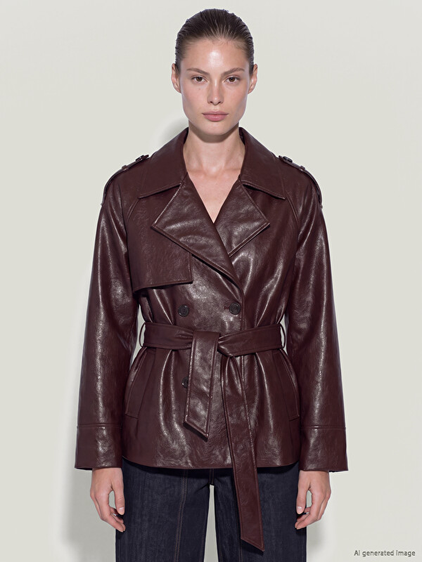 LCW EVERYDAY Woman Plum Faux Leather Jacket