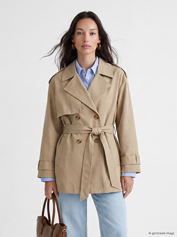 LCW EVERYDAY Double Breasted Collar Sash Women's Trench Coat