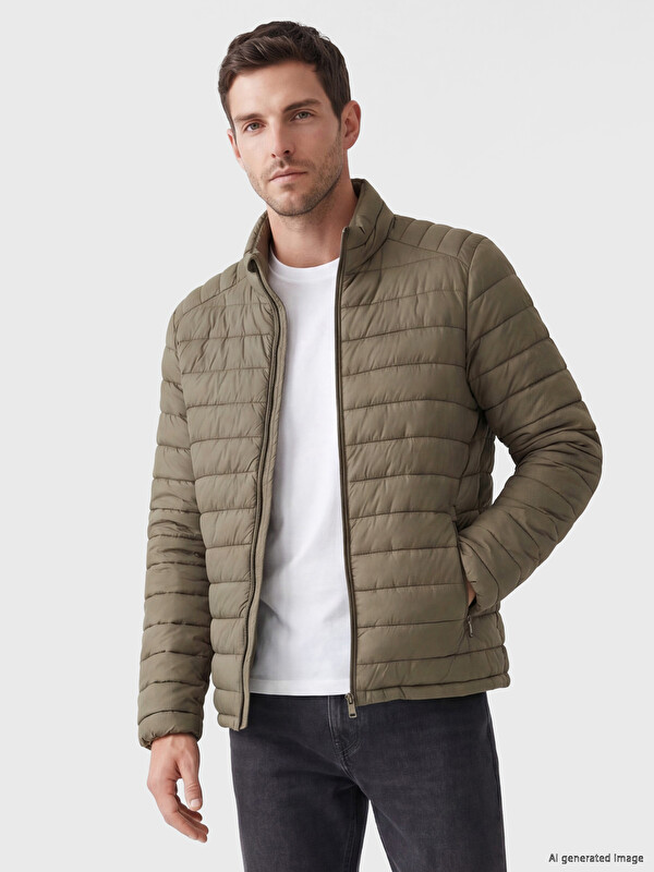 LCWAIKIKI Classic Pallto puffer me prerje të rregullt me jakë të ngritur për burra