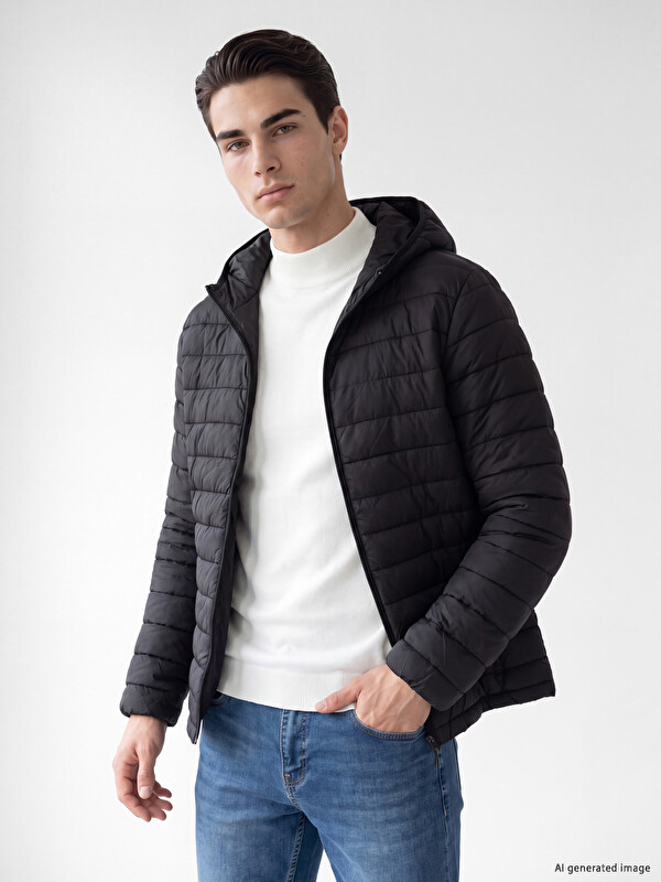 LCWAIKIKI Classic Regular Fit Kapüşonlu Erkek Şişme Mont