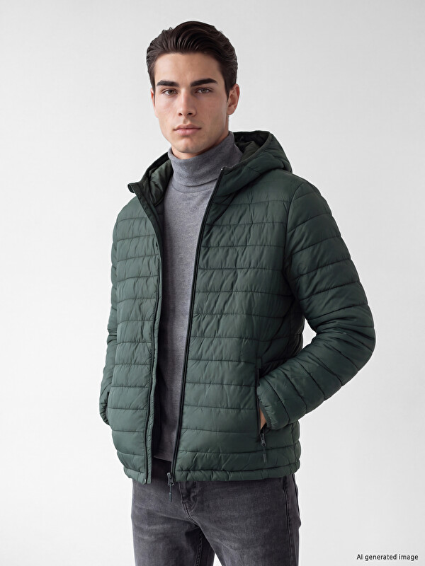 LCWAIKIKI Classic Regular Fit Kapüşonlu Erkek Şişme Mont