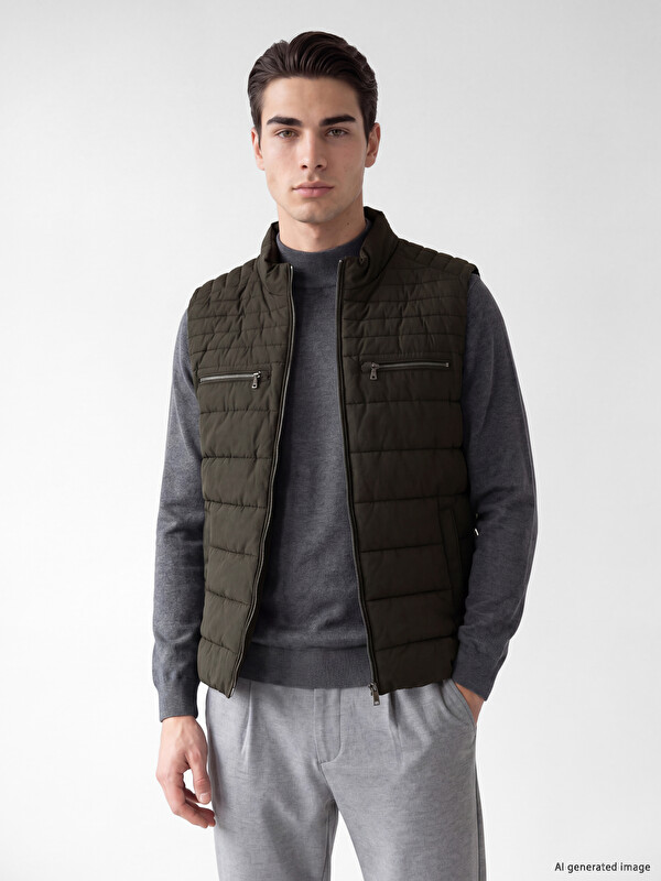 LCWAIKIKI Classic Regular Fit prošiveni muški prsluk sa polu-rolka kragnom