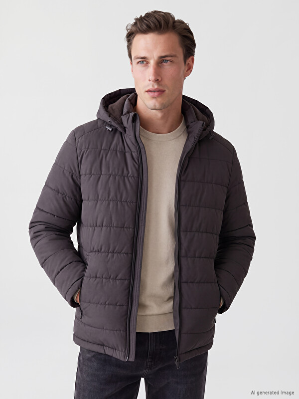 LCWAIKIKI Classic Regular Fit Kapüşonlu Erkek Şişme Mont