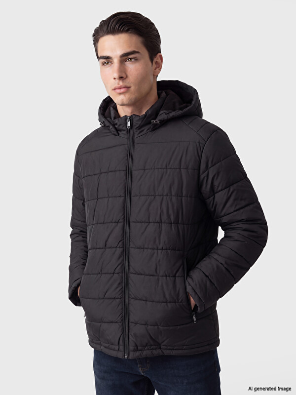 LCWAIKIKI Classic Regular Fit Kapüşonlu Erkek Şişme Mont