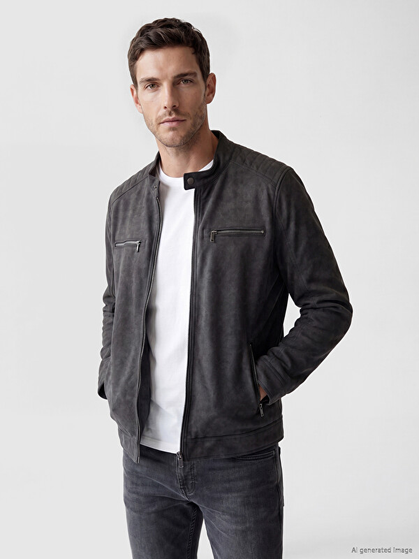 LCWAIKIKI Classic Regular Fit Dik Yaka Süet Mont