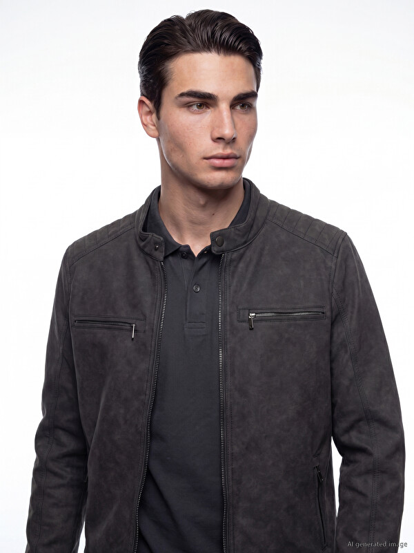 LCWAIKIKI Classic Regular Fit Mock Neck Men's Suede Coat