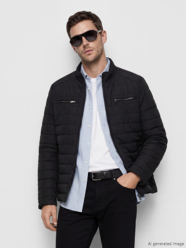 LCWAIKIKI Classic Regular Fit Dik Yaka Erkek Deri Görünümlü Mont