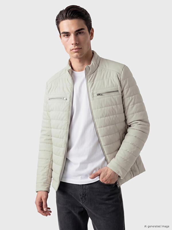 LCWAIKIKI Classic Regular Fit Dik Yaka Erkek Deri Görünümlü Mont