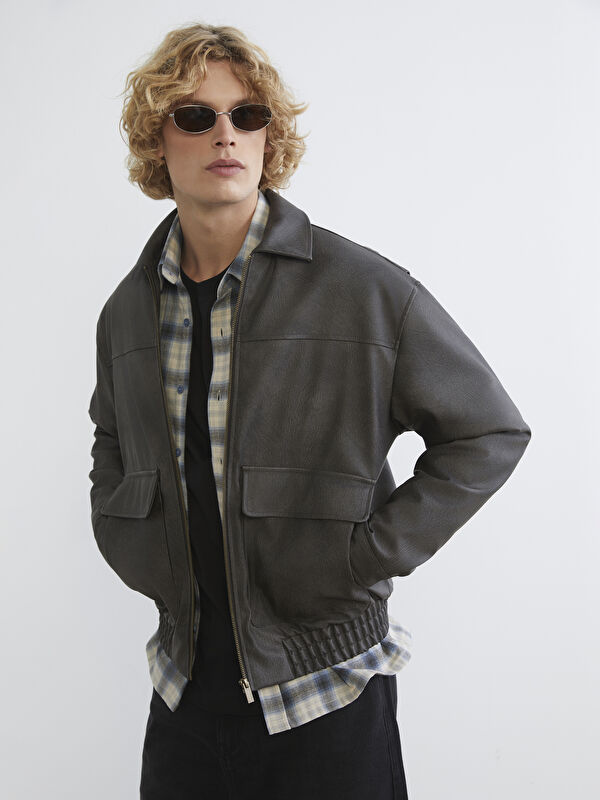 XSIDE Man BROWN Faux Leather Jacket