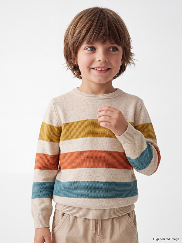LCW Kids Crew Neck Boys' Striped Knitwear Sweater
