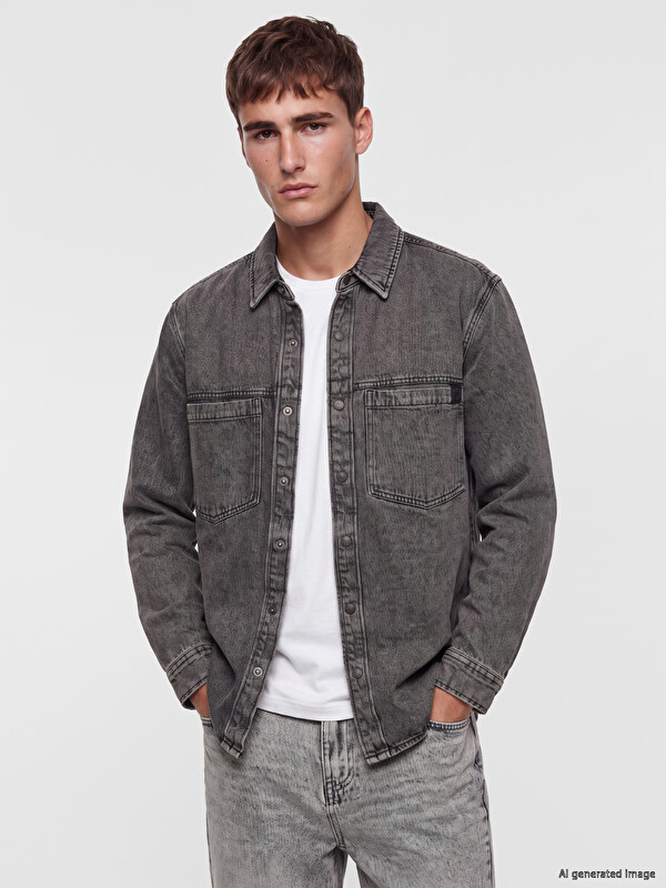LCW Jeans Мужчины Серый Верхняя рубашка