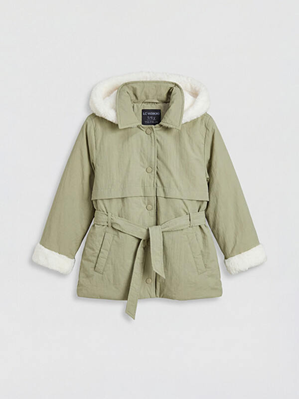 LCW Kids Kürk Kapüşonlu Kız Çocuk Mont