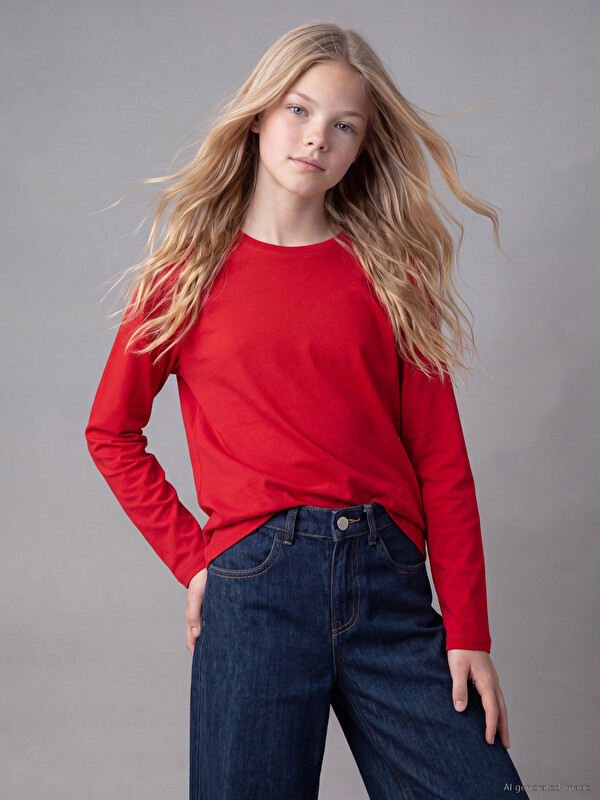 LCW Kids Bisiklet Yaka Basic Kız Çocuk Tişört