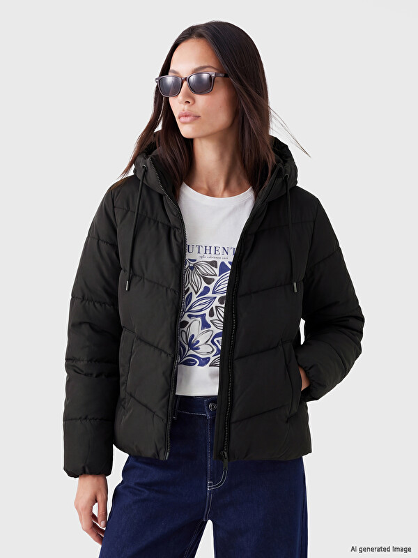 LCWAIKIKI Classic Damen Kapuzen Steppmantel